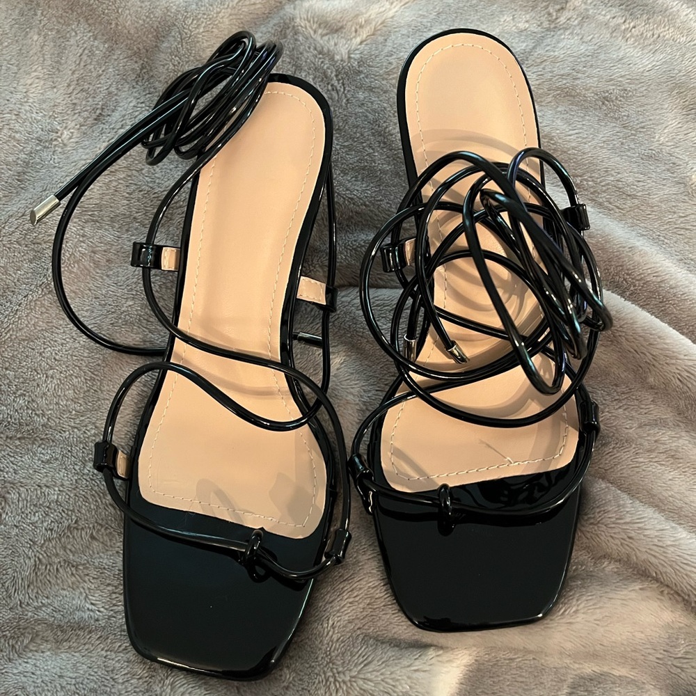 Brand new black strappy heels